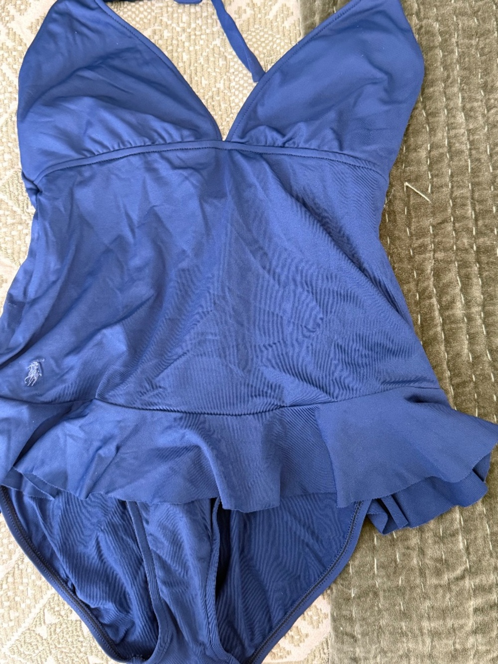Ralph Lauren Blue Halter Ruffle Swimdress One Piece Swimsuit